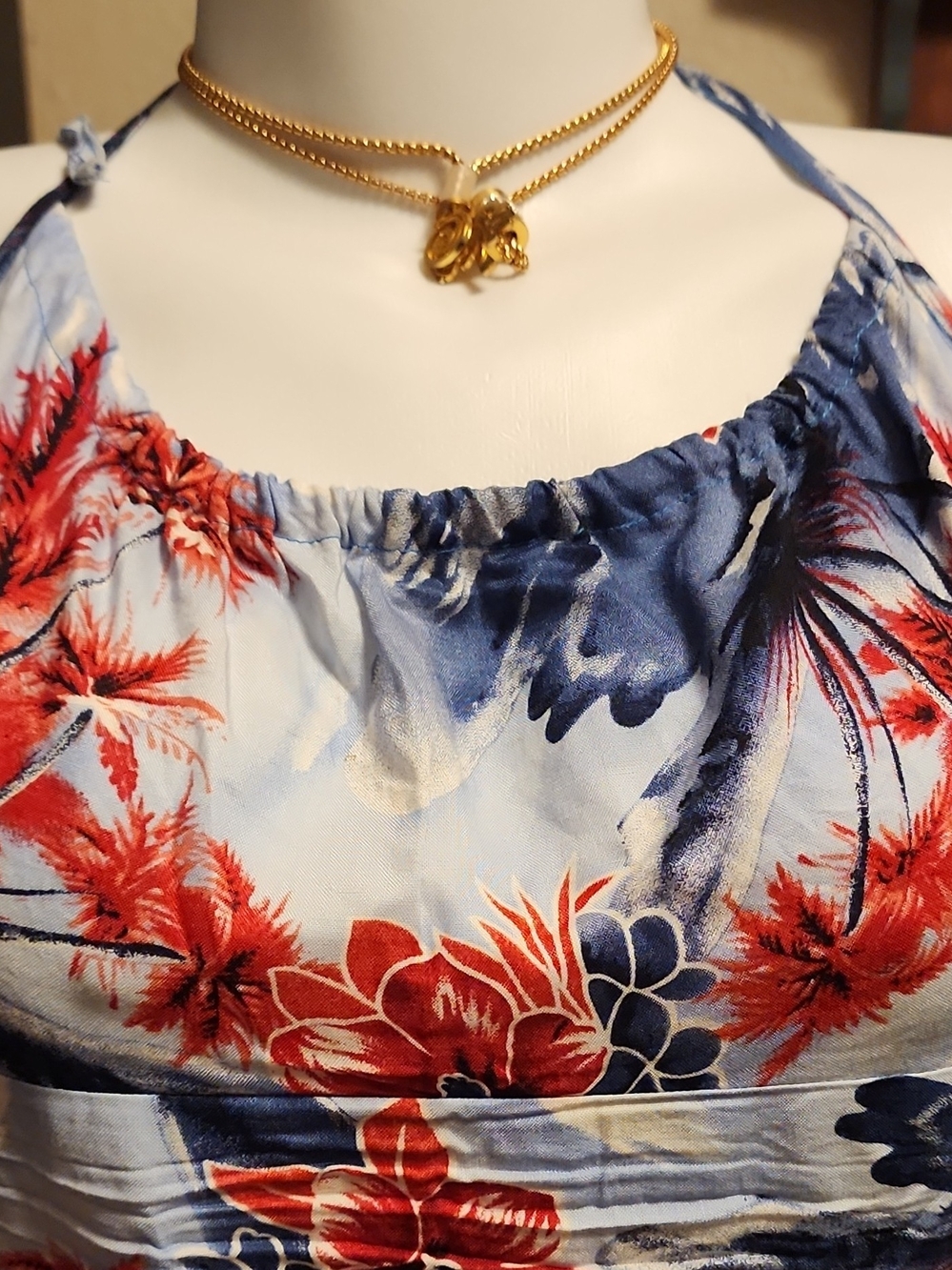 Red & Blue Floral Halter Mini Dress - Picture 2 of 5